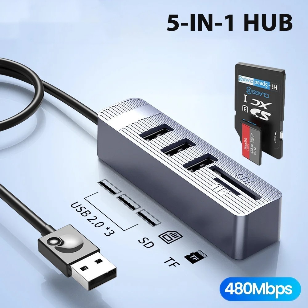 Twitch 5 in 1 Card Reader Hub SD TFMulti USB Splitter Adapter ชาร์จข้อมูล Transfer Expander Hub สําห