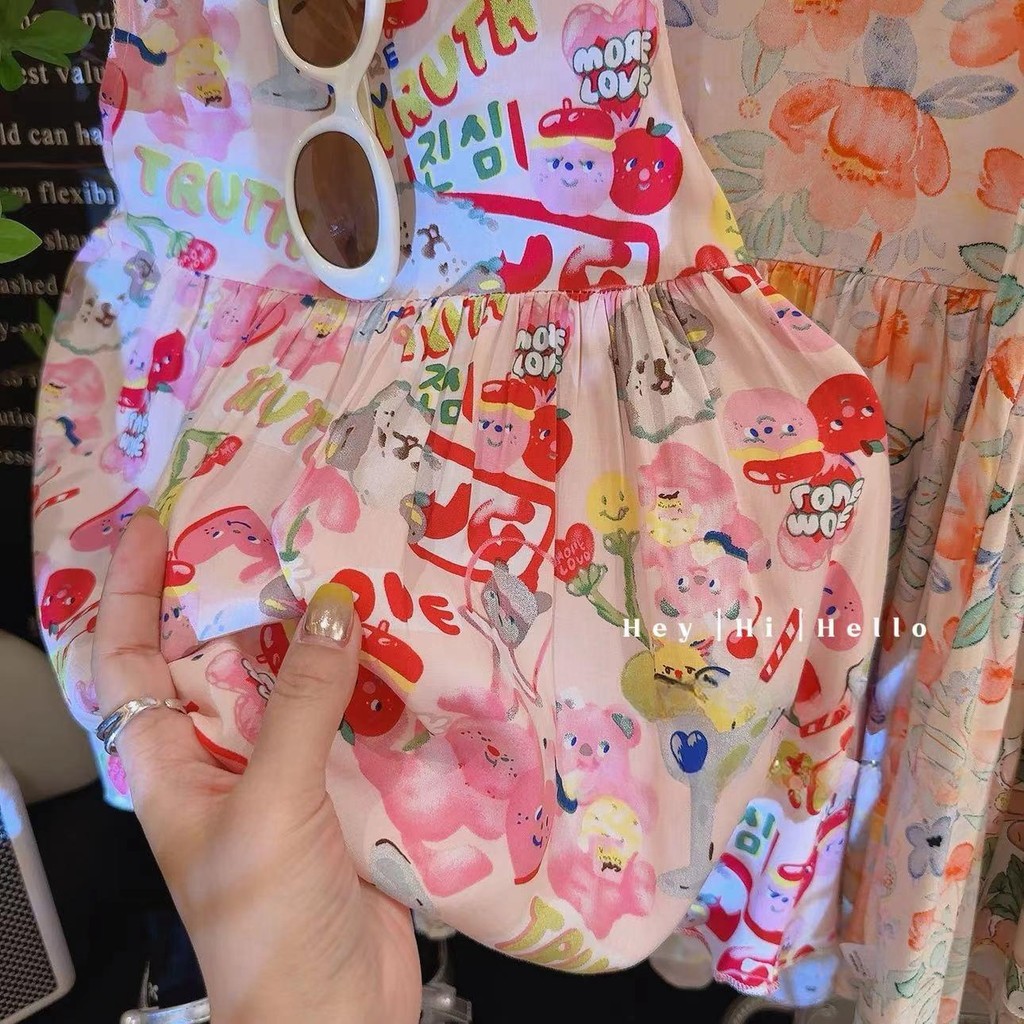 ชุดเดรสเด็ก ลายดอกไม้สำหรับเด็กผู้หญิง ดีไซน์น่ารักๆ ใส่สบายๆ ผ้าพริ้วสวย ลายสวยคอจีน กระดุมหน้า แขนตุ๊กตาบานน่ารักๆ - รูปที่ 6