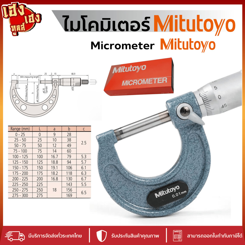 Mitutoyo Micrometer ไมโครมิเตอร์วัดนอกหน่วยมิลความละเอียด 0.01มิล รุ่น 103