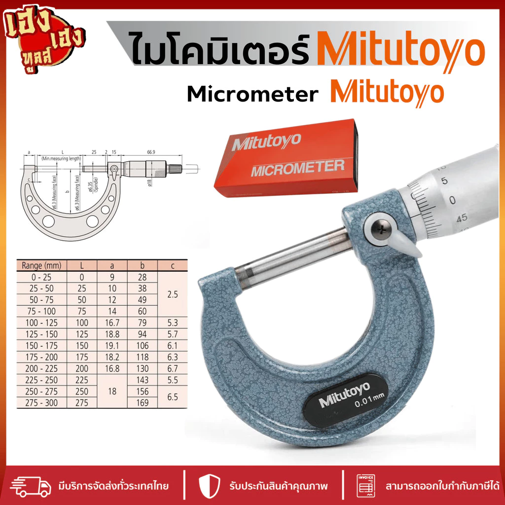 Mitutoyo Micrometer ไมโครมิเตอร์วัดนอกหน่วยมิลความละเอียด 0.01มิล รุ่น 103