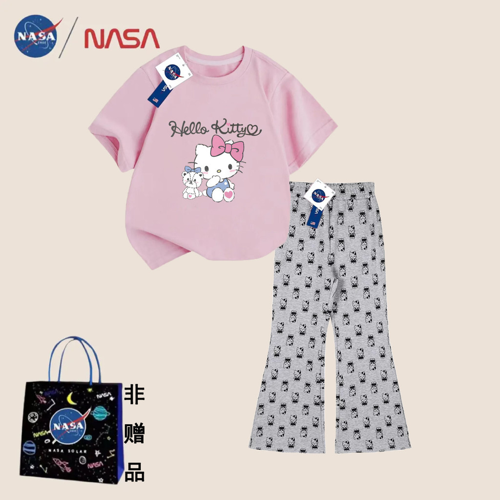 เสื้อผ้าเด็กผู้หญิงฤดูร้อน HELLO KITTY HELLO KITTY ชุดเด็กแขนสั้นกางเกงบานบาง
