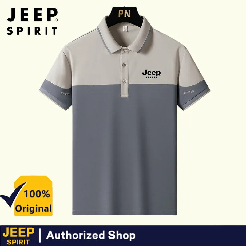 JEEP SPIRIT ผู้ชายฤดูร้อนแขนสั้น Polo Casual Collar เสื้อยืดสีบล็อกเสื้อยืดลําลองด้านบนสบาย