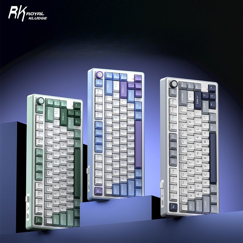 คีย์บอร์ดกลไกไร้สายบลูทูธสามโหมด RKR75 แบบ Hot-Swappable ไฟแบ็คไลท์ RGB คุณภาพสูงสำหรับสาวๆ เกมมิ่งใ