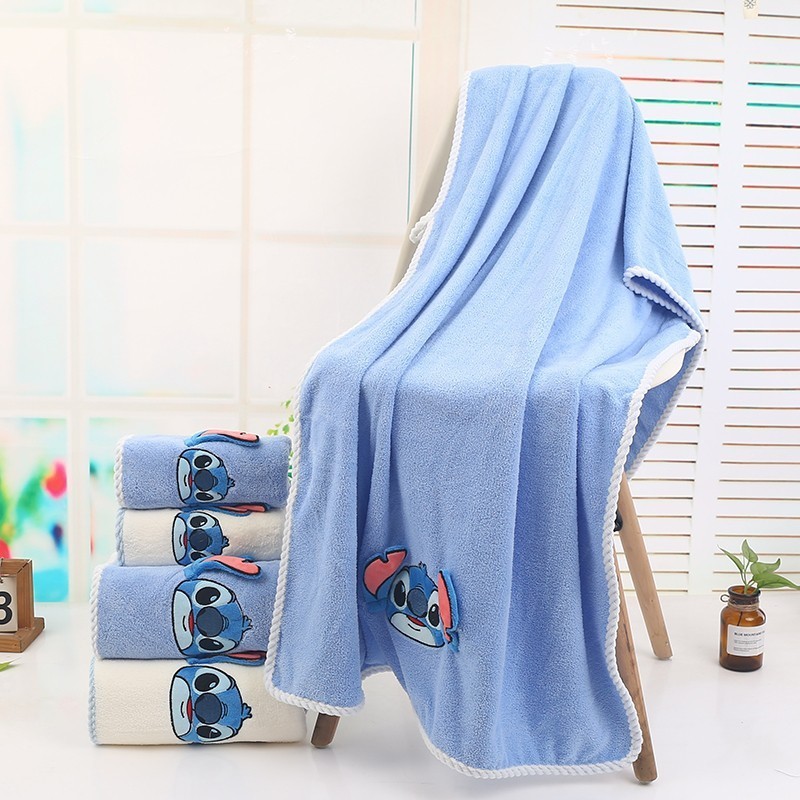 Stitch ผ้าขนหนูอาบน้ำลายการ์ตูนสติช ดูดซับได้ ไม่หลุดร่วง สำหรับเด็กและผู้ใหญ่ ผ้าขนหนูฟลีซคอรัล