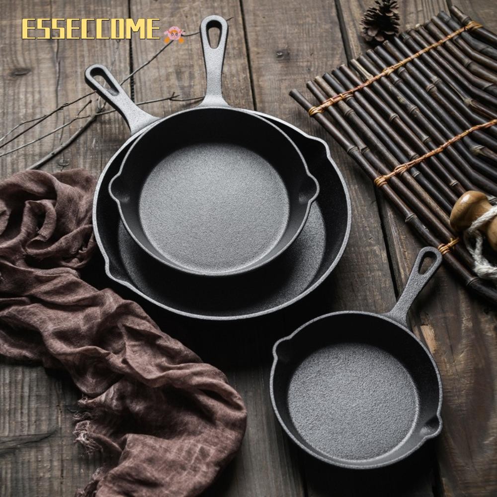 ESSECCOME Non Stick กระทะ, 14/16/20/26 ซม.เหล็กหล่อหนา, สีดําไม่เคลือบเครื่องครัว Pre-Seasoned Mini ทําอาหารหม้อแก๊สเตาแม่เหล็กไฟฟ้า