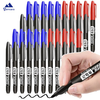 ปากกามาร์กเกอร์น้ํามันกันน้ํา-แห้งเร็วสีดําสีฟ้าหมึกสีแดงเคร…