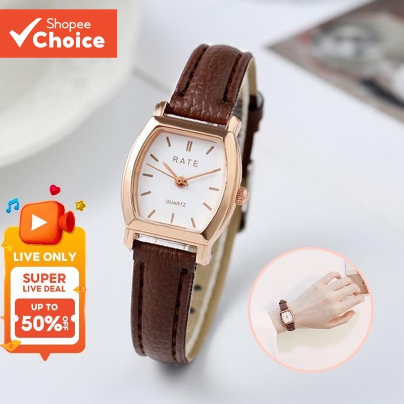 นาฬิกาควอทซ์สตรี Tonneau Dial พร้อมสายหนังแฟชั่นลําลอง Stylish Timepiece สําหรับสวมใส่ทุกวัน