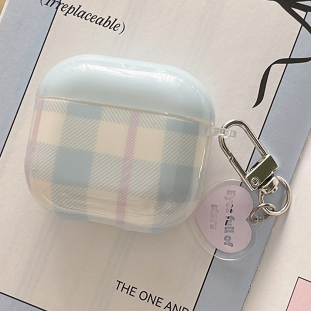เคสหูฟังสําหรับ แอร์พอด 4 มือโปร 2 3 1 ทุกการแข่งขันแฟชั่นลายสก๊อตสีฟ้ารูปแบบ ทีพียู หูฟังปกกับแหวนป้องกันการสูญหายหัวเข็มขัดชุดหูฟังไร้สายเปลือกป