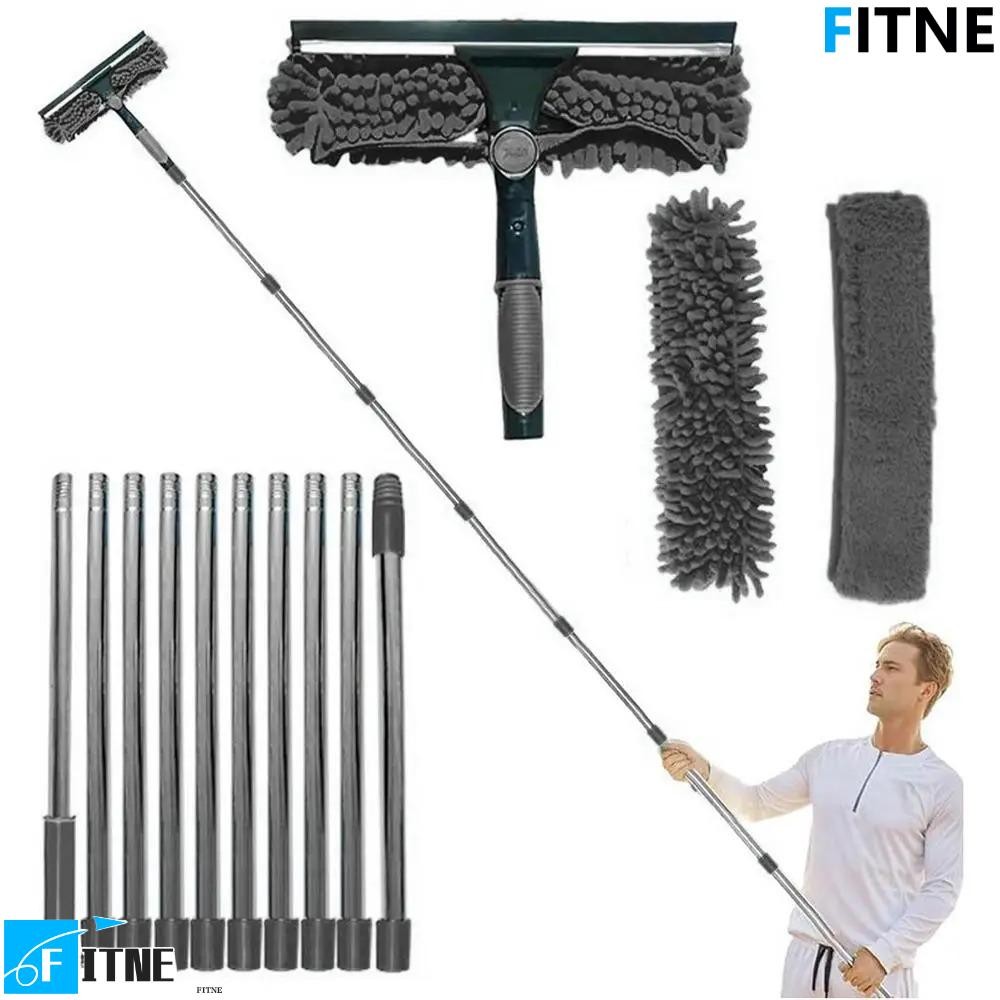 FITNE Ceiling Duster, Extension Pole 2 In 1 ซักผ้าหน้าต่างทําความสะอาดไม้กวาด, Multi-Function ไมโครไฟเบอร์ฝุ่น Remover ยาว Duster ชุดล้างหน้าต่างสําหรับในร่มกลางแจ้งกระจก