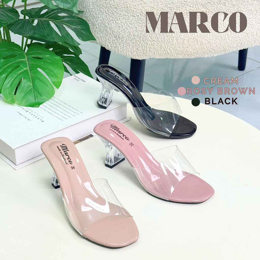 รองเท้าส้นสูง Marco รุ่น BB1003 รองเท้าส้นสูงผู้หญิง ส้นแก้ว พลาสติกใสนิ่มไม่กัดเท้า