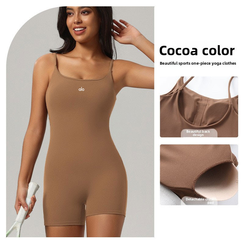 จั๊มสูทสลิงโยคะเปลือย พร้อมแผ่นรองหน้าอก ชุดกีฬารัดรูปสำหรับผู้หญิง - รูปที่ 6