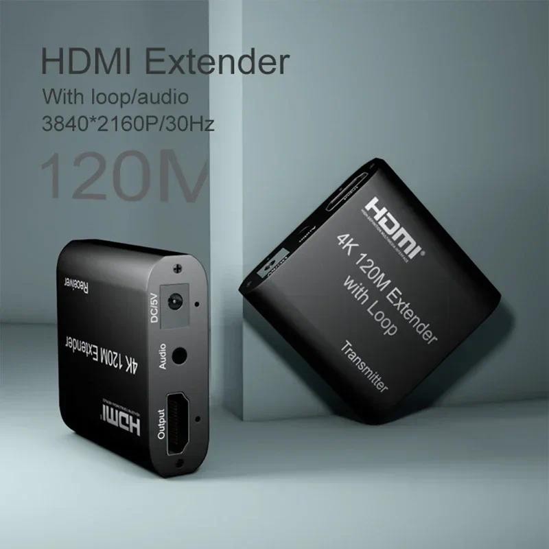 4K 120M HDMI Extender พร้อม Loop Over Cat6 สาย HDMI Rj45 Ethernet Extender 1080 P 60 M Audio Video Converter สําหรับ PC แล็ปท็อปทีวี