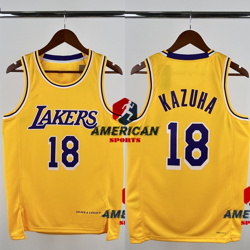 Hot Pressed Mens 2024-25 Los Angeles Lakers LE SSERAFIM KAZUHA เสื้อบาสเก็ตบอลสีเหลือง