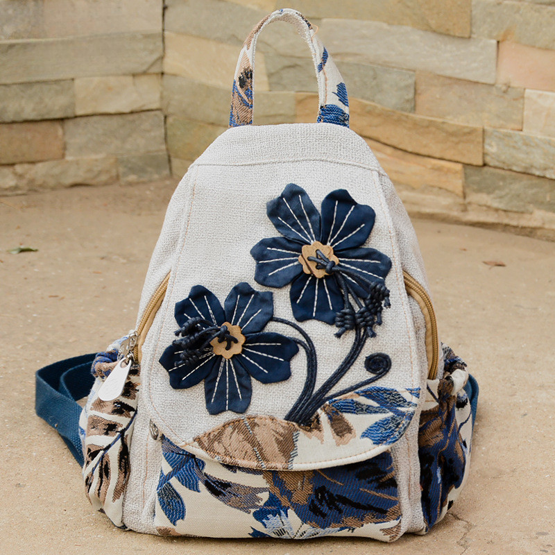 กระเป๋าเป้สะพายหลังลายโบฮีเมียน มืองานฝีมือ น้ำหนักเบาทriosชั้น