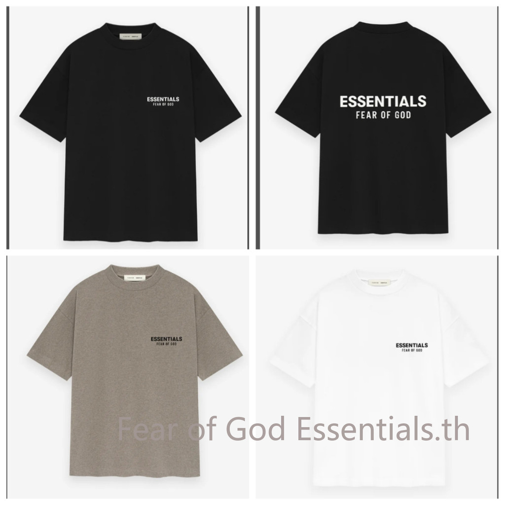 ใหม่ ESSENTIALST Double Line FEAR OF GOD FOG กาวตัวอักษรผู้ชายและผู้หญิงเสื้อยืดแขนสั้นหลวม