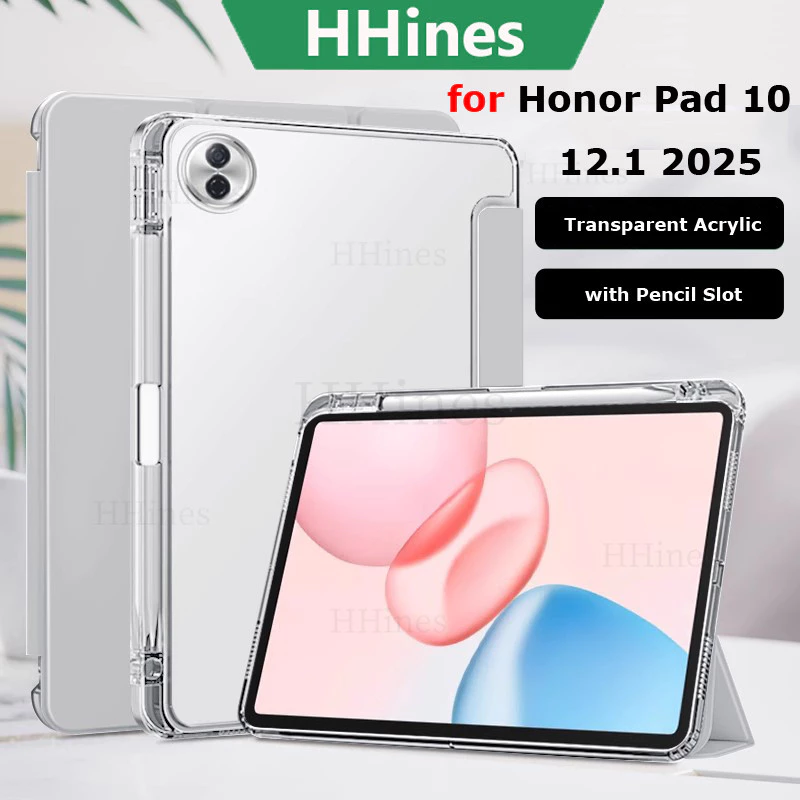 สําหรับ Huawei Honor Pad 10 12.1 นิ้ว 2025 แท็บเล็ต 10 12.1 "MagicPad 2 12.3 Pad9 Pad V9 Pad X9a Pad X9 11 ป้องกันกรณีโปร่งใส Tri-fold ขาตั้ง Auto Sleep/Wake UP ฝาครอบแท็บเล็ต