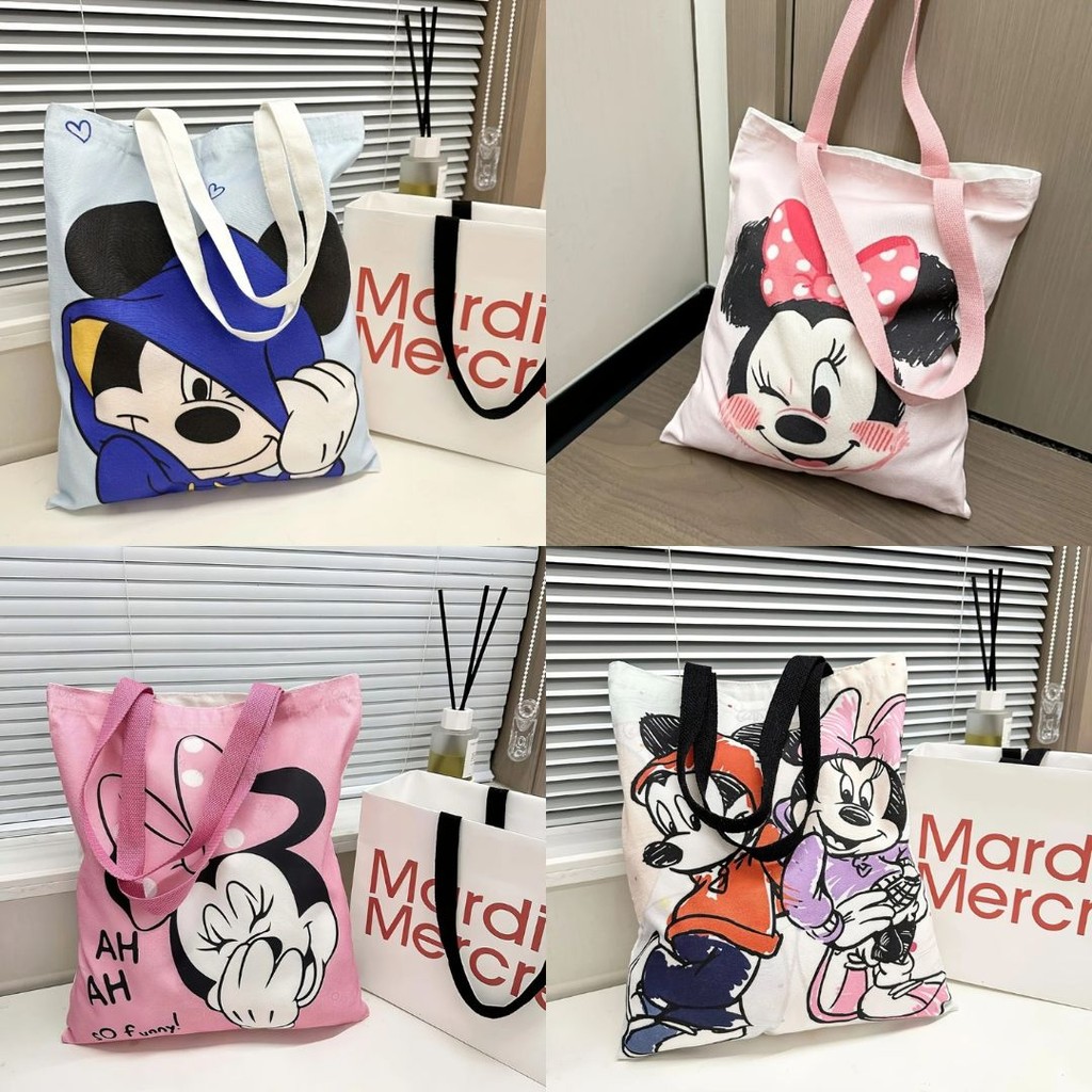 🛒FF.shop🛒กระเป๋าผ้าสะพายข้าง ลายการ์ตูน มิกกี้เม้า ถุงผ้า ใส่ของได้เยอะ ถุงผ้าช็อปปิ้ง #BAG034