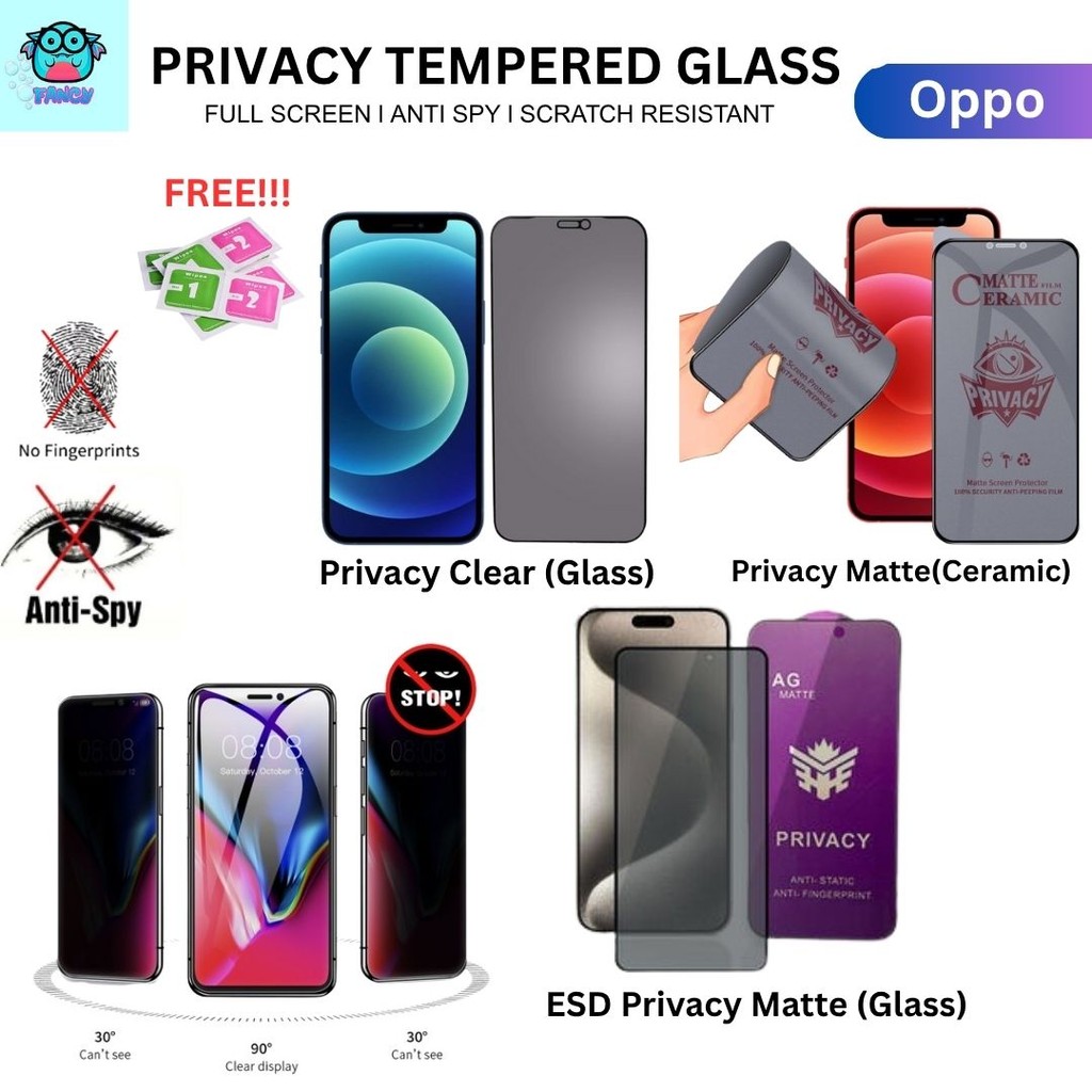 (PRIVACY) OPPO A6,A6X,A6Pro,A5Pro,A3Pro,A3X,A3S,A5S,A58,A74,A76,A78,A93,กระจกนิรภัยกันรอยหน้าจอ,A96,