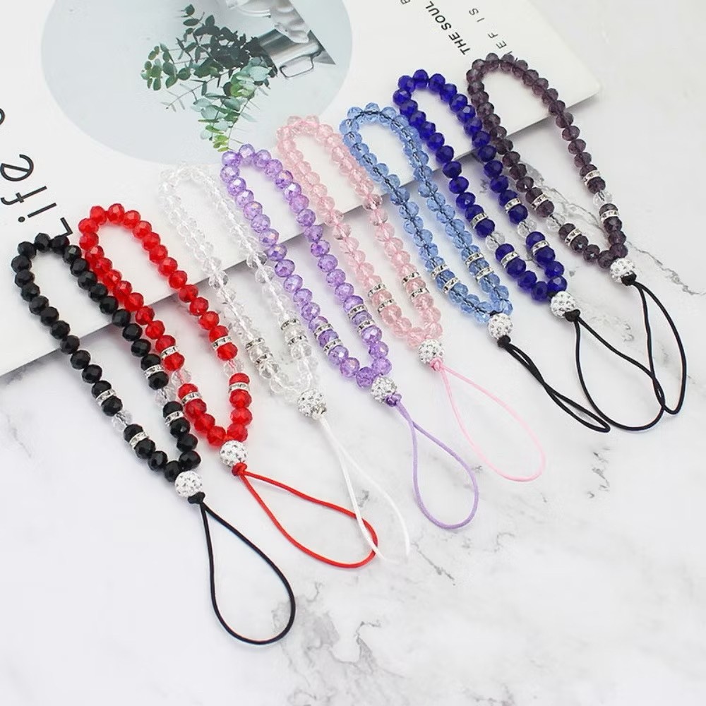 ประกายคริสตัลลูกปัดเพชรสายรัดข้อมือสําหรับเคสโทรศัพท์สากลสั้นพวงกุญแจผู้หญิงสาว