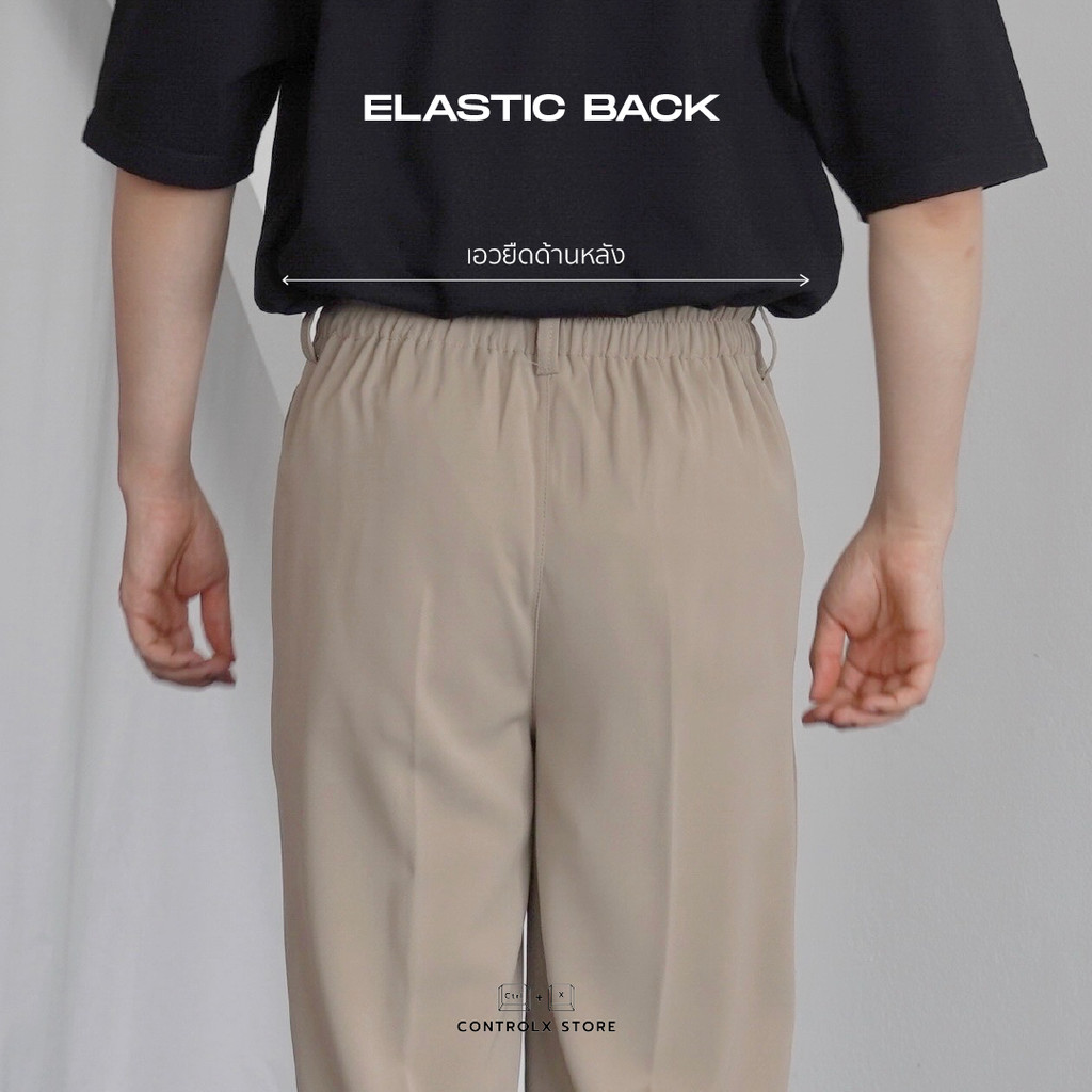 CTRLX - กางเกงขายาว กระบอกใหญ่เอวสูง ผ้าทิ้งตัวพริ้วๆ เอวยืดหลัง [รุ่น KOREAN BAGGY] UNISEX ELASTIC รูปที่ 6