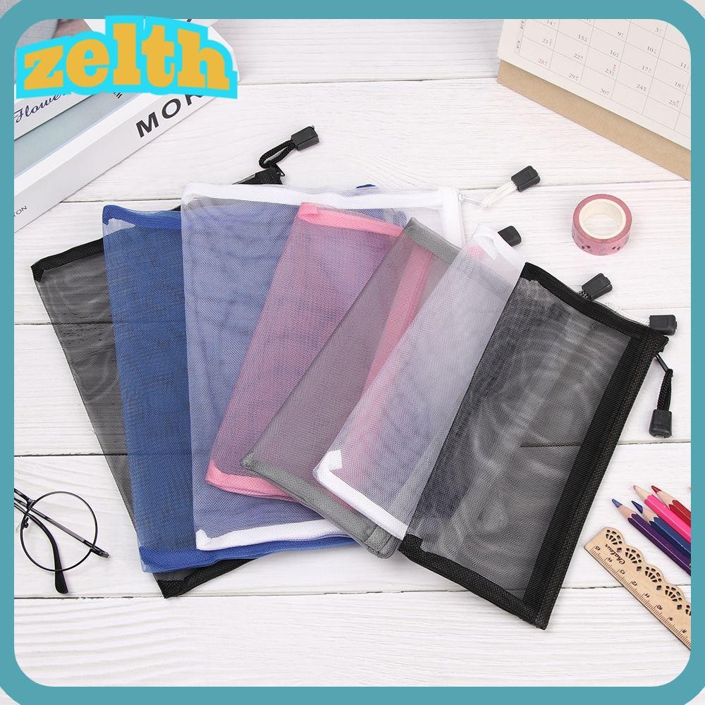 ZELTH 1 PC ตาข่ายปากกากระเป๋าเงินเหรียญสีทึบแต่งหน้าไนลอนของขวัญกระเป๋าถือเครื่องสําอางค์