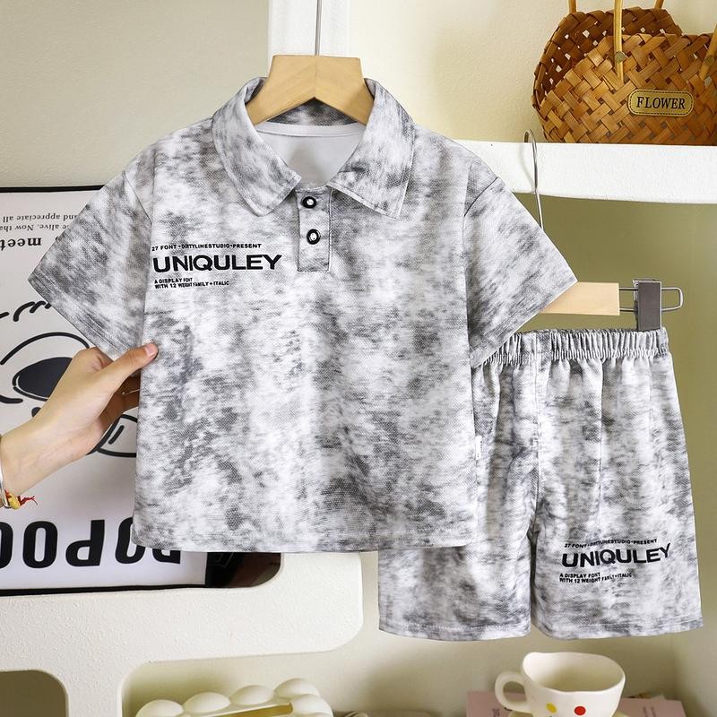 MooDeng Baby ชุดเสื้อโปโลเด็ก เสื้อแขนสั้น และกางเกงขาสั้น สไตล์เกาหลี ใหม่ เด็กชาย ฤดูร้อน - 1