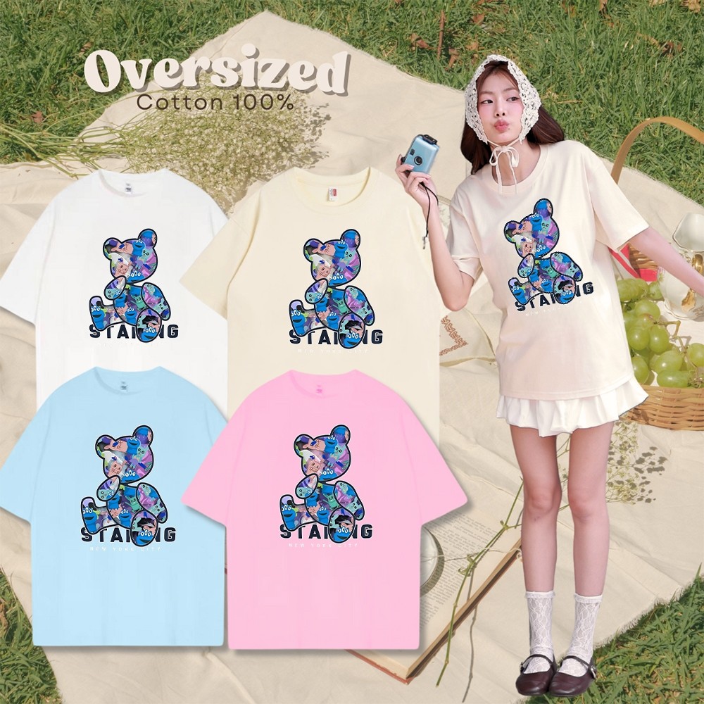 UT shop🚀 เสื้อยืด oversize🎀"new york city bear"t shirt  ผ้าฝ้าย100%เสื้อยืดผ้าฝ้าย คอกลม ทรงหลวม แฟช