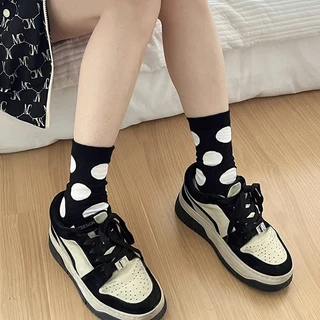 KAFU D172 สีสัน Polka Dot ถุงเท้าผู้หญิงผ้าฝ้ายกลางหลอดถุงเท้า Polka Dot All-Match สาว Pile ถุงเท้า