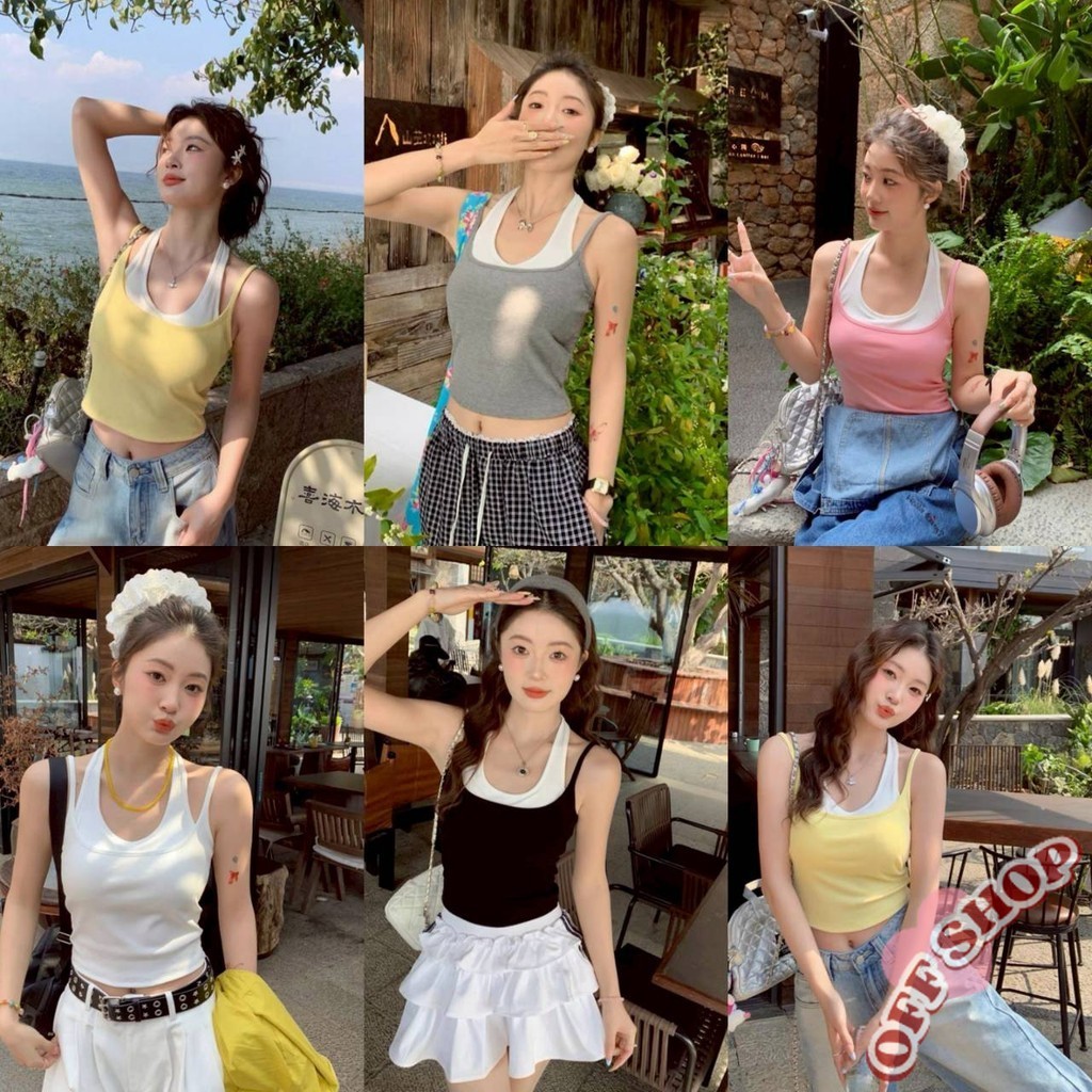 OFF SHOP 🥻ใหม่ 2025 มีฟอฃน้ำ เสื้อกล้าม แต่งสายเดี่ยวเพิ่ม สีพาสเทล ' FY1841