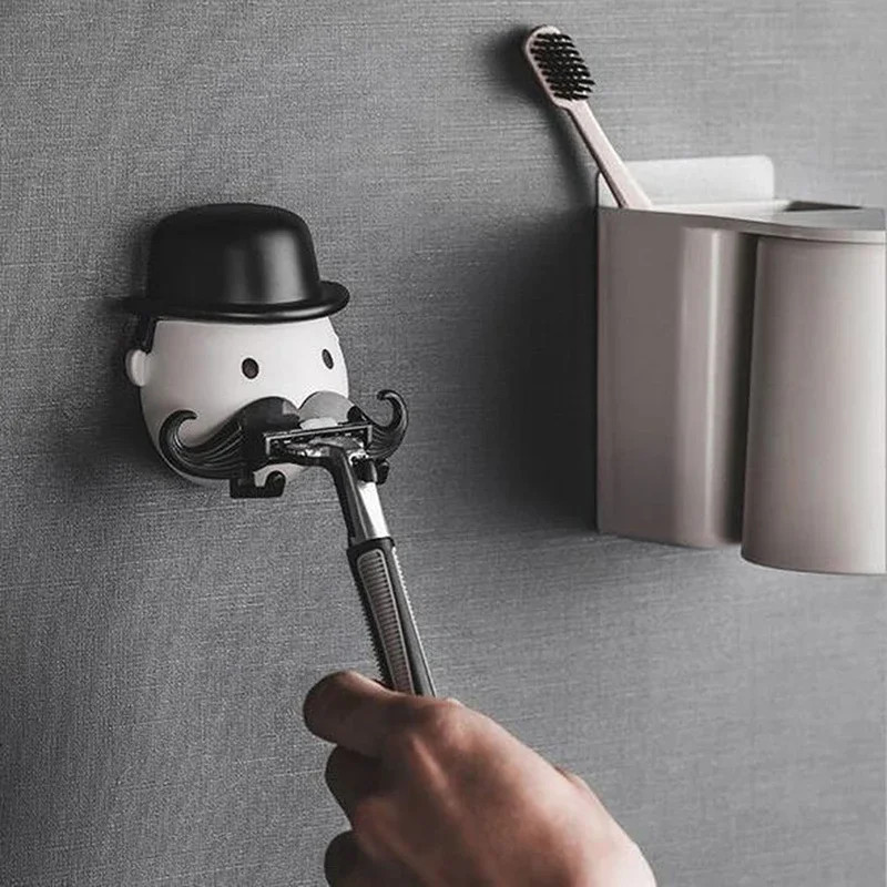 Wall มีดโกน Beard Shaver Holder Storage Moustache รูปร่างพลาสติกห้องน้ํา Washroom Sucker Storage Rack Organizer ดูดถ้วย Hook