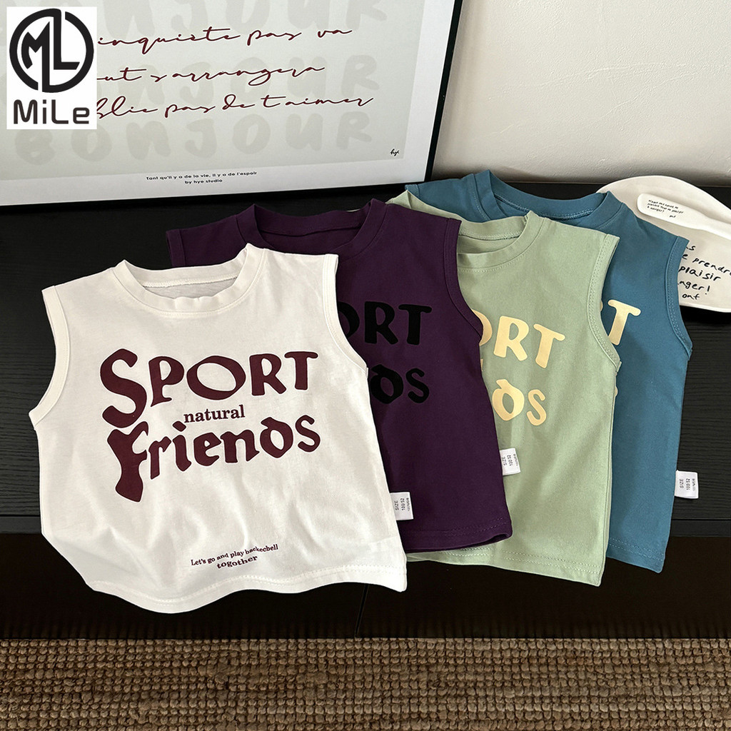 [มล] 80-150ซม เสื้อกั๊กเด็กฤดูร้อนรูปแบบใหม่เสื้อยืดชายหญิงลําลองสไตล์ตะวันตกขนาดกลางขนาดใหญ่เด็กบางสไตล์ฤดูร้อนแขนกุดด้านบน