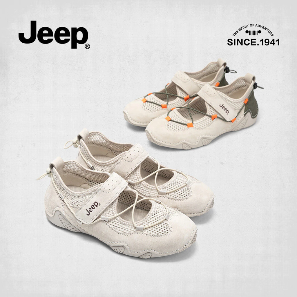 JEEP ของแท้ Breathable Casual Mary Jane รองเท้าผู้หญิง 2024 ฤดูใบไม้ผลิสไตล์ใหม่กลางแจ้ง Soft-Soled รองเท้าส้นแบน