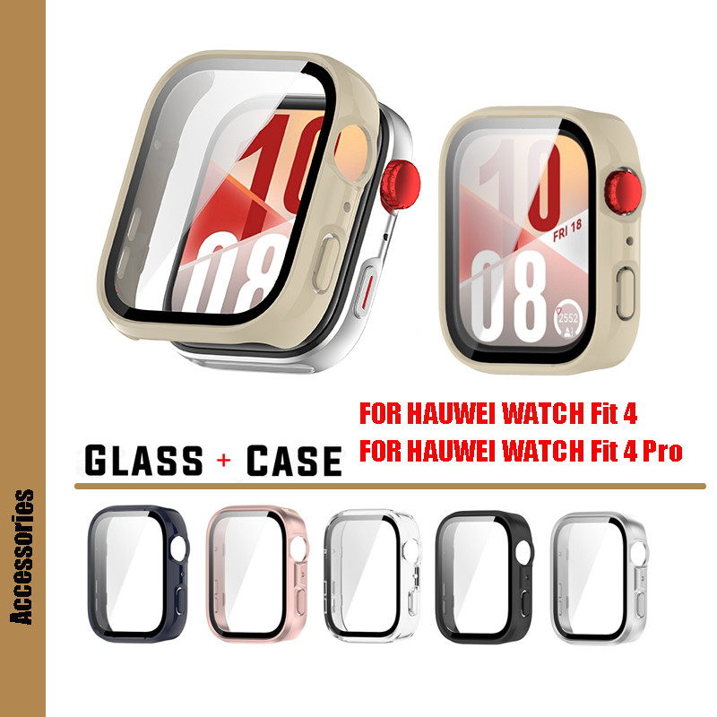 Glass + กรณี Hard Case กระจกนิรภัยป้องกันหน้าจอสําหรับ Huawei Watch Fit 4 / Fit4 Pro ฝาครอบป้องกัน