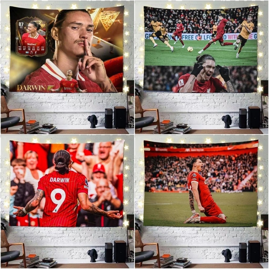 ผ้าพื้นหลังฟุตบอล Nunez ผ้าแขวนดาว Liverpool Premier League Nunez สำหรับตกแต่งหอพักข้างเตียง