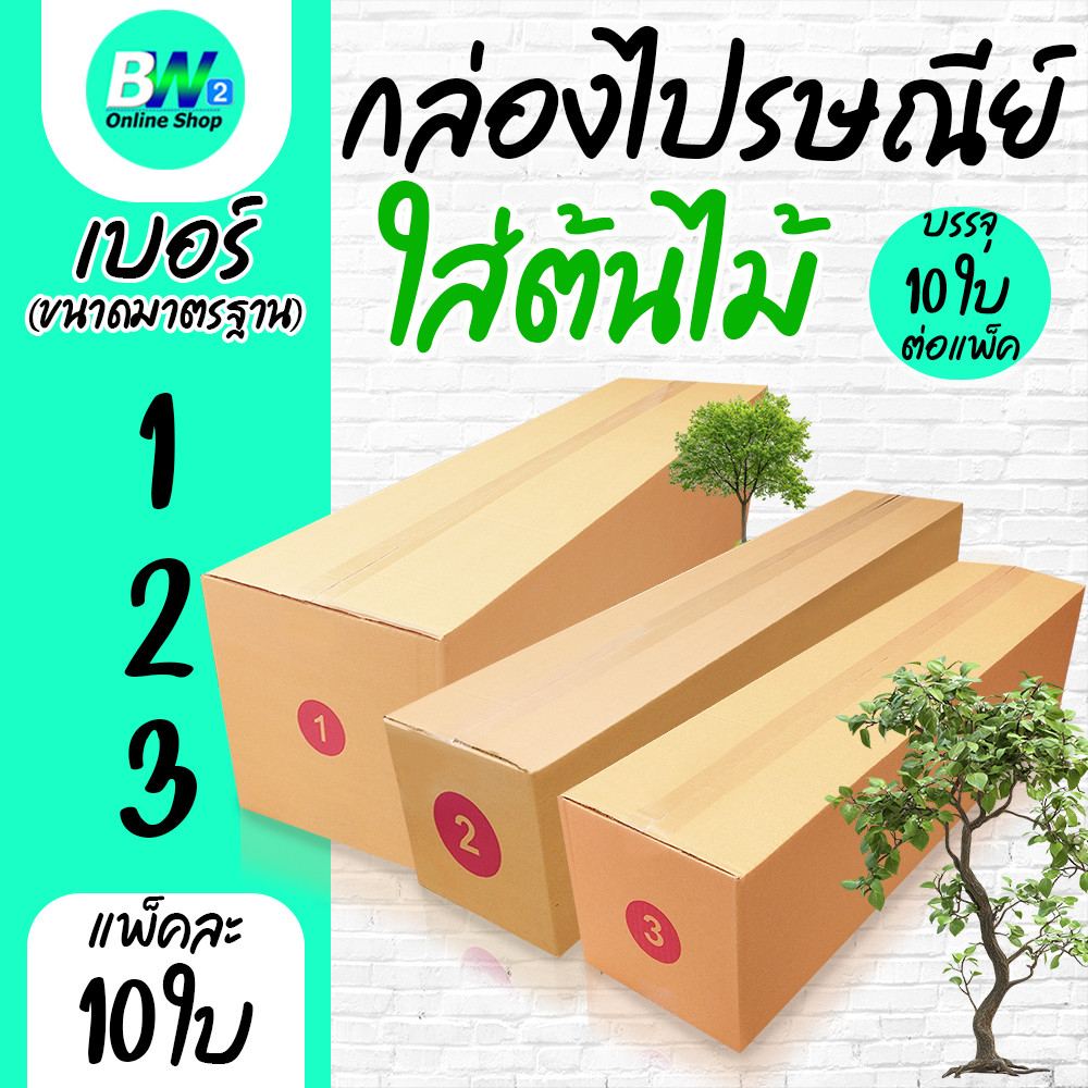 กล่องใส่ต้นไม้ กล่องไปรษณีย์ ฝาชน สีน้ำตาล เบอร์ 1,2,3 จ่าหน้า (แพ็ค10ใบ)