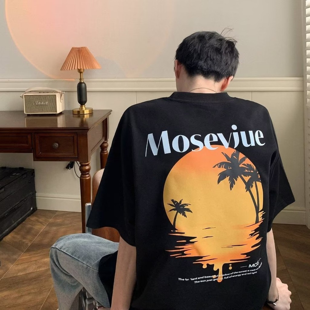 แขนสั้นผู้ชาย อิน เสื้อยืดอินเทรนด์พิมพ์แขนเจ็ดส่วนด้านบน