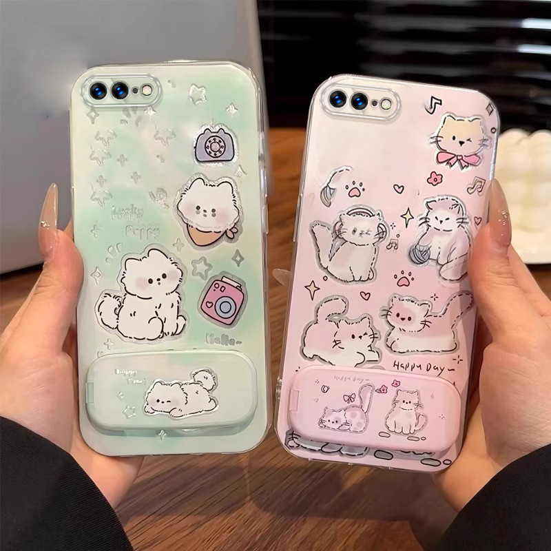 FOR เคส เคสสําหรับ iphone 7 plus iphone 8 plus iphone se 2 2020 ipnone se เคสโทรศัพท์ Softcase ซิลิโคนกันกระแทกฝาครอบใสดีไซน์ใหม่ความงาม CARTOON CAT พร้อมที่วาง TKYYMZJ01