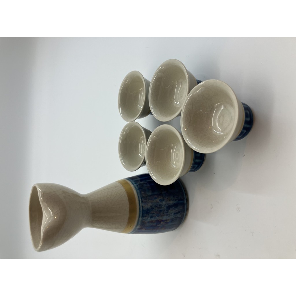 KUTANI 九谷焼 ชุดขวดเหล้าสาเก+ถ้วยสาเก งานเซรามิกญี่ปุ่น Eizan 栄山 Tokkuri & Ochoko ชุดถ้วยเหล้าญี่ปุ่นโ