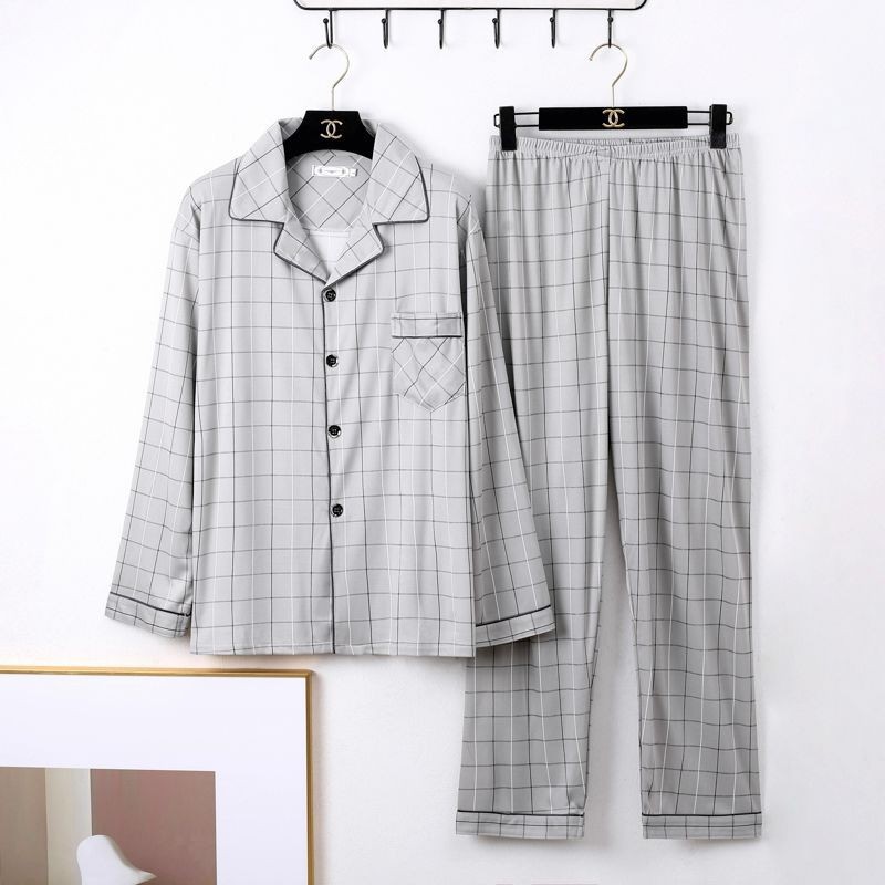 HillsayN ชุดนอนผู้ชายผ้าฝ้ายแขนยาวใหม่พลัสไซส์ High-End Home Wear