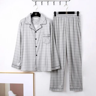 HillsayN ชุดนอนผู้ชายผ้าฝ้ายแขนยาวใหม่พลัสไซส์ High-End Home Wear