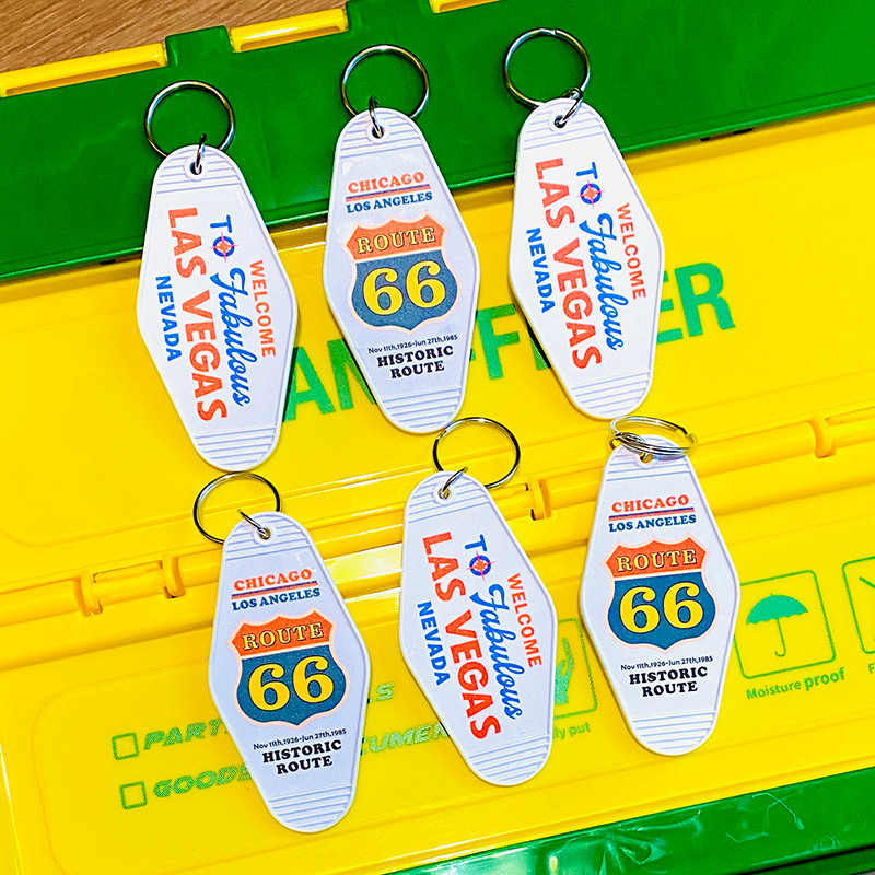 American Route Route 66 American Retro พวงกุญแจ Las Vegas จี้ Las Vegas แท็กกระเป๋าเดินทาง