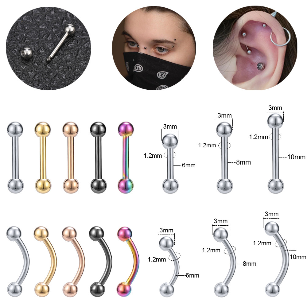 1 PC สแตนเลสสตีลคิ้วเจาะ 16G ต่างหู 3 มม.คู่แหวนคิ้ว 6/8/10 มม.บาร์โค้งสะพาน Rook Helix หูเจาะเงินสีดําและทอง