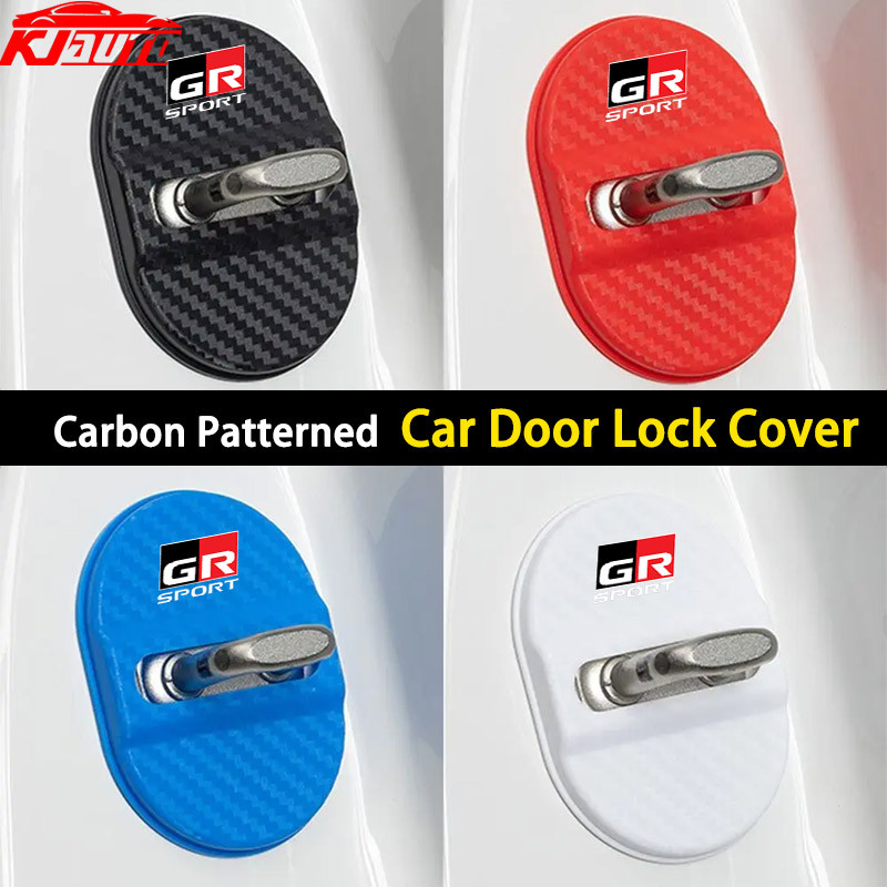 4pcs Toyota Gazoo Racing GR กีฬารถประตูล็อคฝาครอบป้องกัน ABS Self-กาวรถประตูล็อค Anti Rust สําหรับ Vios Raize Wigo Rush Veloz Yaris Ativ Innova Altis Fortuner