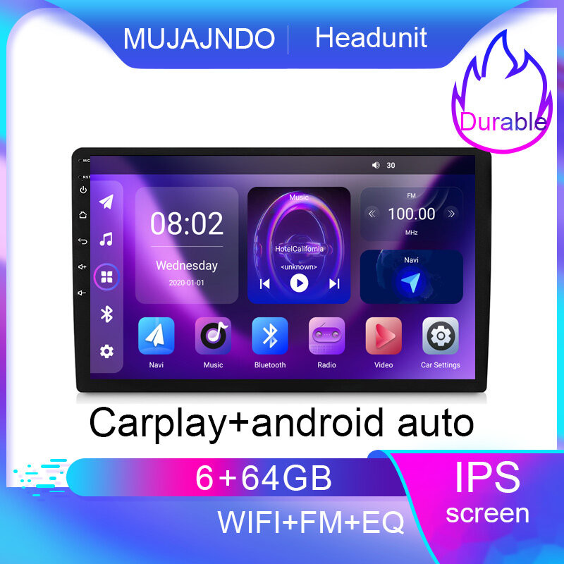MUJAJNDO 9 นิ้ว 6+64G android15 carplay android auto 2.5D ips หน้าจอ gps นําทางกระจก link wifi fm บล