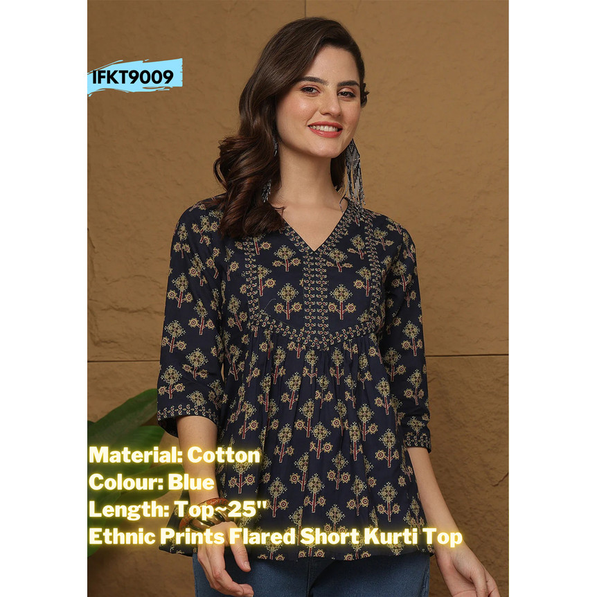 DEBAYU Nayo Cotton Short Kurti สําหรับสุภาพสตรีที่มีการออกแบบชาติพันธุ์เสื้อเสื้อขนาด S ถึง XXL