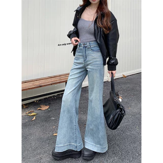 Bella shop กางเกงยีนส์ขากว้าง กางเกงยีนส์เอวสูง แมทง่าย ใส่ได้ทุกลุค เนื้อผ้าดีระบายอากาศ วินเทจ คุณภาพสูง