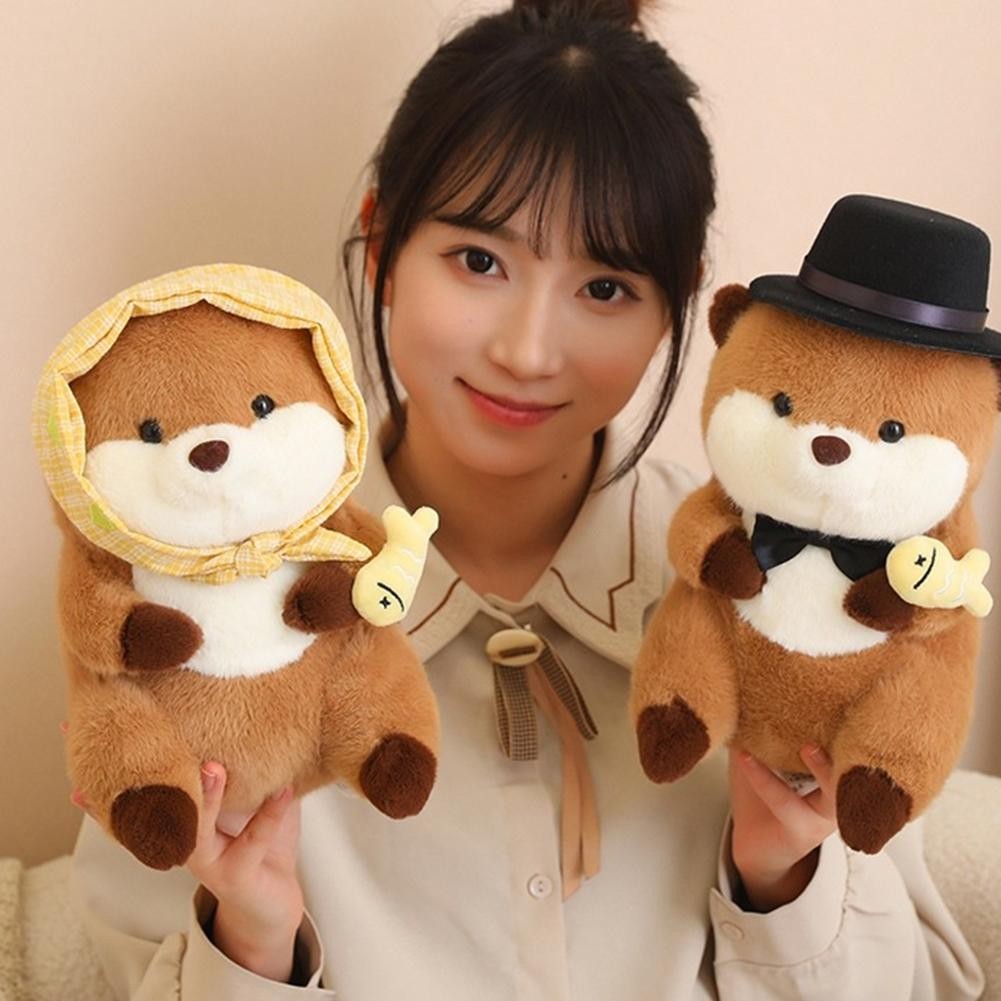 30 ซม.การ์ตูน Otter พร้อมหมวกปลาของเล่นตุ๊กตานุ่มน่ารักยัดไส้หมอนตุ๊กตาสําหรับวันเกิด G5G0