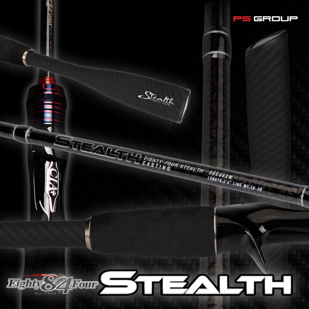 EightyFour Stealth คันตีเหยื่อปลอม2 ท่อน ยาว 6 ฟุต 6 นิ้ว สำหรับเบสและสปิน ด้ามจับ EVA ลายคาร์บอน ไก