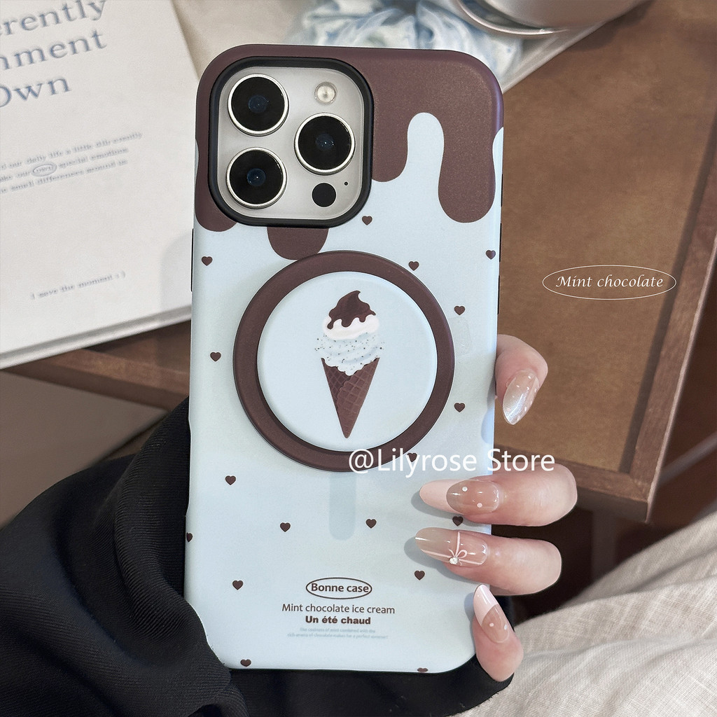 ที่วางแม่เหล็กสําหรับ iPhone 11 12 13 14 15 16 Pro Max เคส Apple iPhone 14Plus 15Plus 16Plus Film Mint Ice cream Dopamine Ice-cream