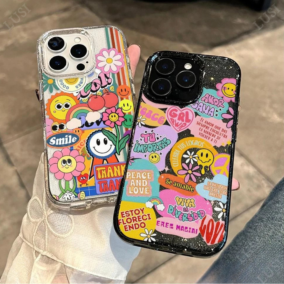 เคสไอโฟน เข้ากันได้กับ iPhone 16PROMAX 15ProMax 14 13 12 11 15 16 XSMAX X XR 7 Plus กรณีนุ่มน่ารัก ใสแวววาวด้วย TPUCase